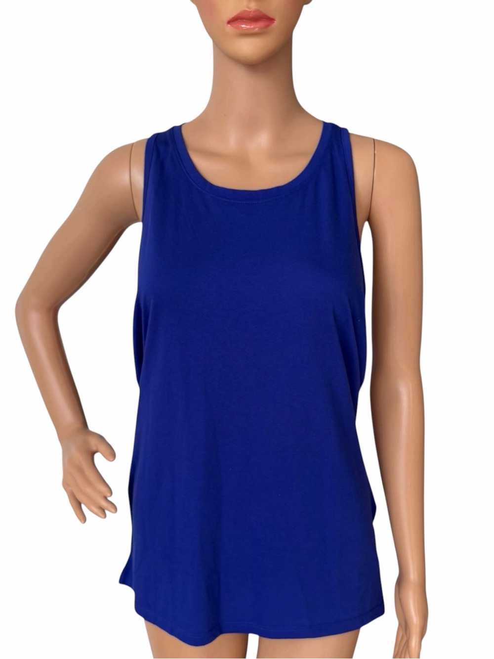 Fabletics Women's Blue Open Back Tank Top M Draped Back Sleeveless Athletic Yoga